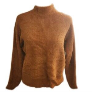 Bailey 44 Camel Brown Mock Turtleneck Cropped Fuzzy Sweayer, L